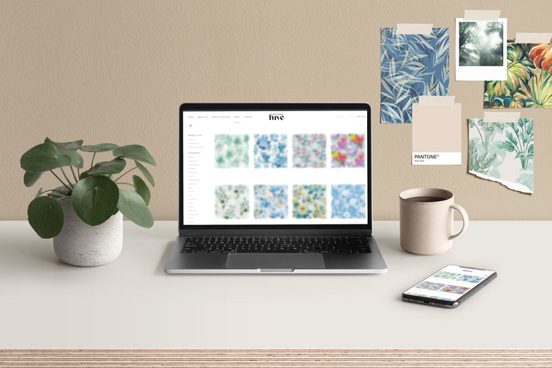 Conveniently shop the full Pattern Hive collection online 24/7. Simply register for full access to out exclusive design right prints, complete with mock-ups and colour-ways to help you find the perfect artwork. Peruse, purchase and print!